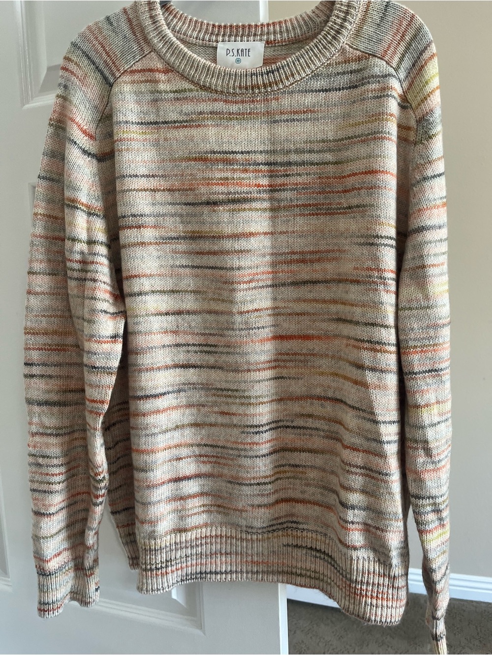 P.S. KATE Cream Multicolor Striped Knit Sweater